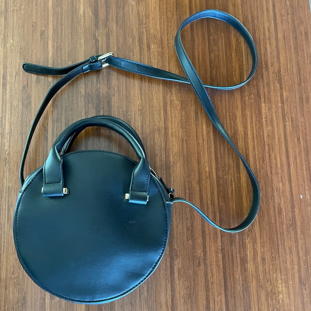 Black Round Circular Handbag Crossbody Purse